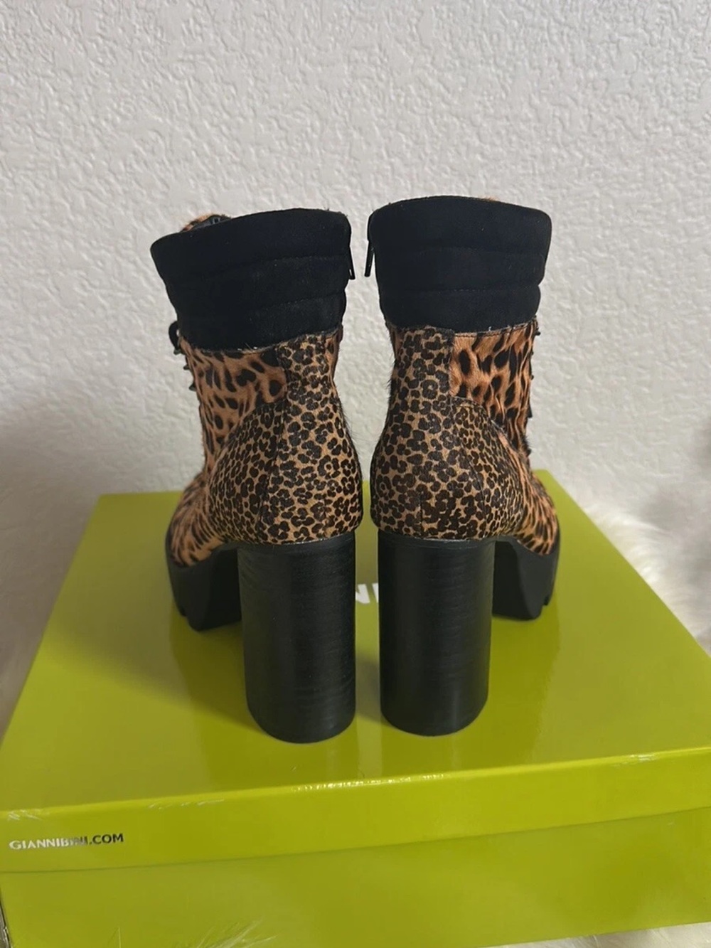 Gianni Bini Leopard Print Lace-Up Platform Ankle Boots - Tan/Black - Picture 5 of 7